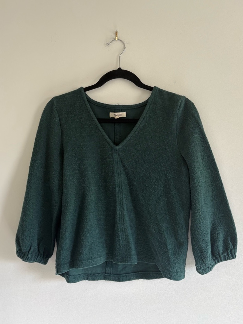 Madewell Deep Emerald 100% cotton Knit Top with Textured Trim size M
